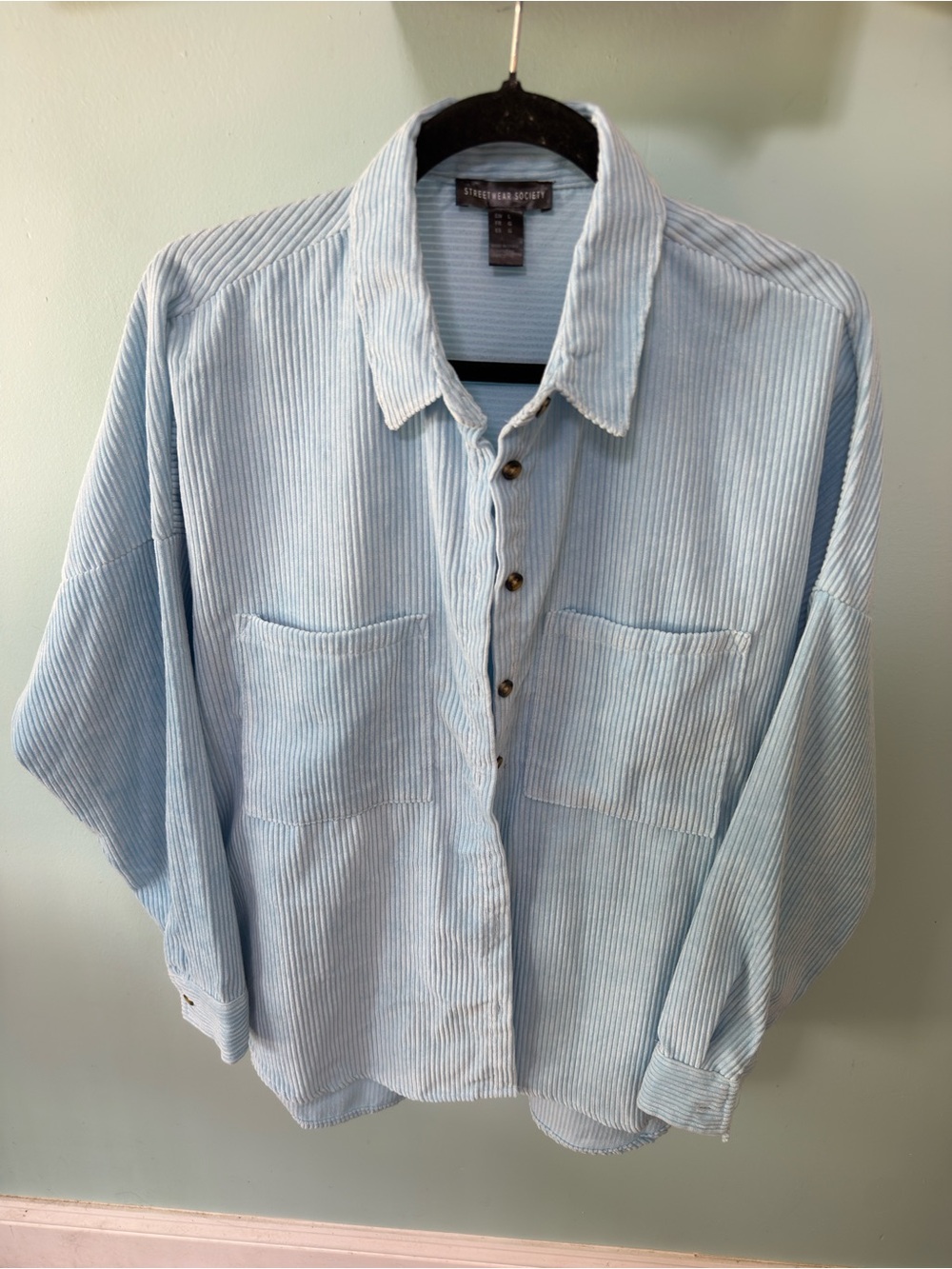 Streetwear Society Light Blue Corduroy Button-Up Shirt Size Large